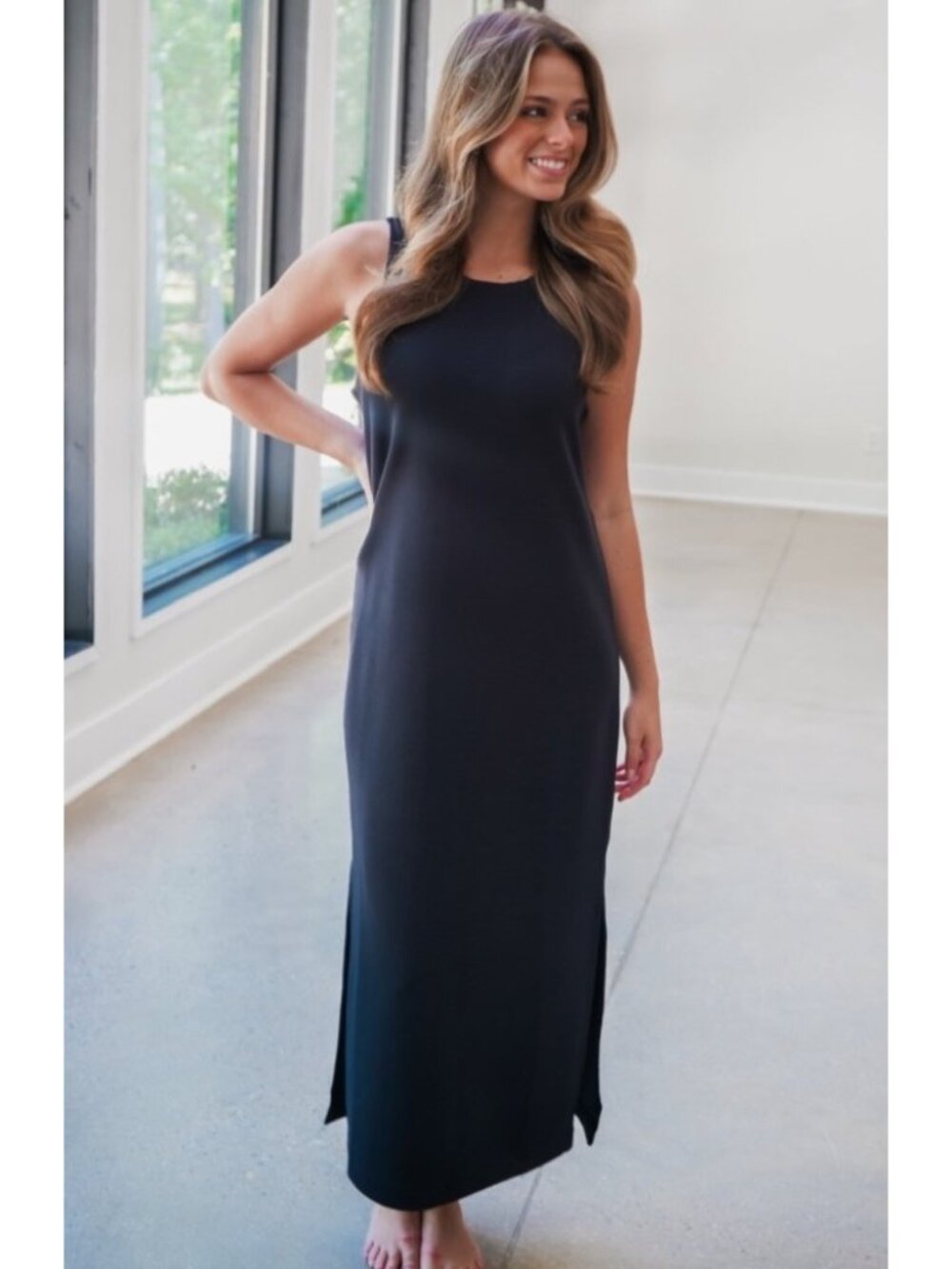 NEW Spanx Air Essentials Sleeveless Maxi Dress Black Large Lightweight Lounge